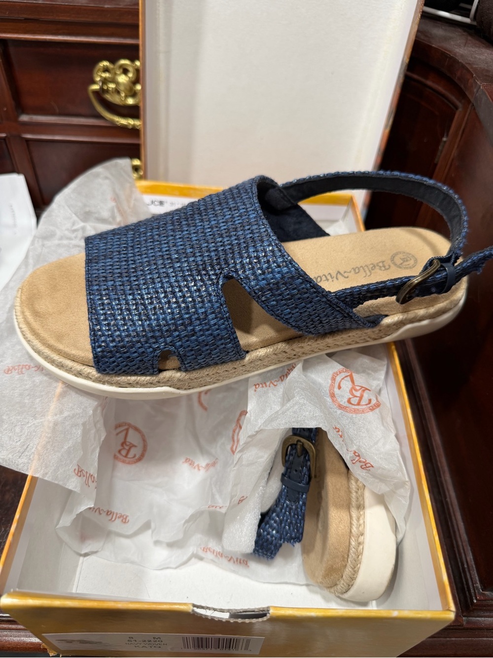 Bella Vita Navy Woven Slingback Sandals